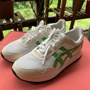 Asics White and Green Athletic Shoes